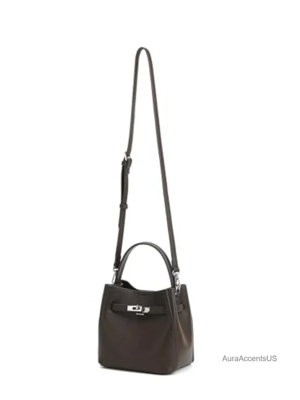 Small Faux Leather Crossbody Bag Top Handle Purse Lock Accent Satchel